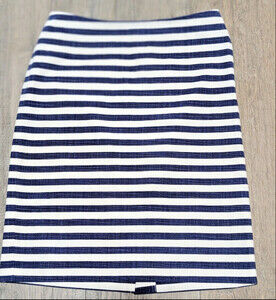 TALBOTS Skirt Womens 0 Petite Blue Striped Pencil Zip Up Knee Length Casual